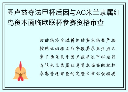 图卢兹夺法甲杯后因与AC米兰隶属红鸟资本面临欧联杯参赛资格审查